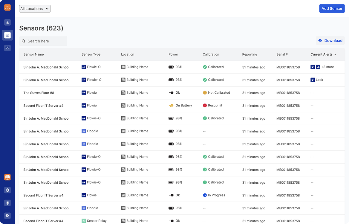 Alert Labs redesigned sensors page