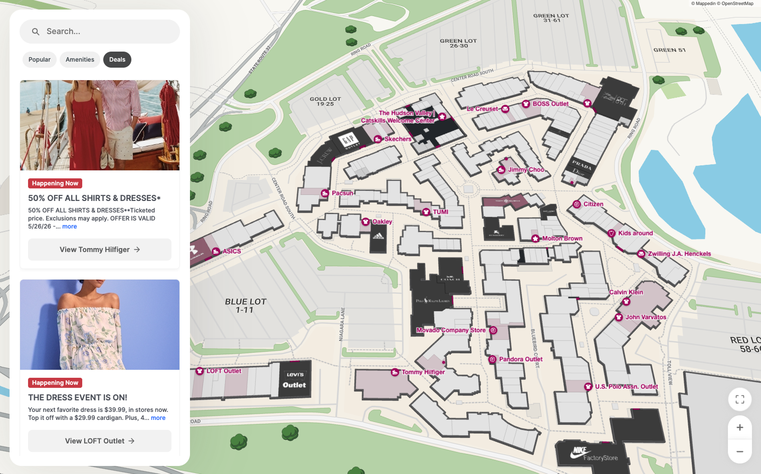 Deals tab — stores highlighted on map